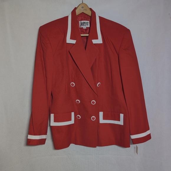 Morgan Miller Red Blazer with White Trim Sz 18 With Original Tag - Picture 2 of 5